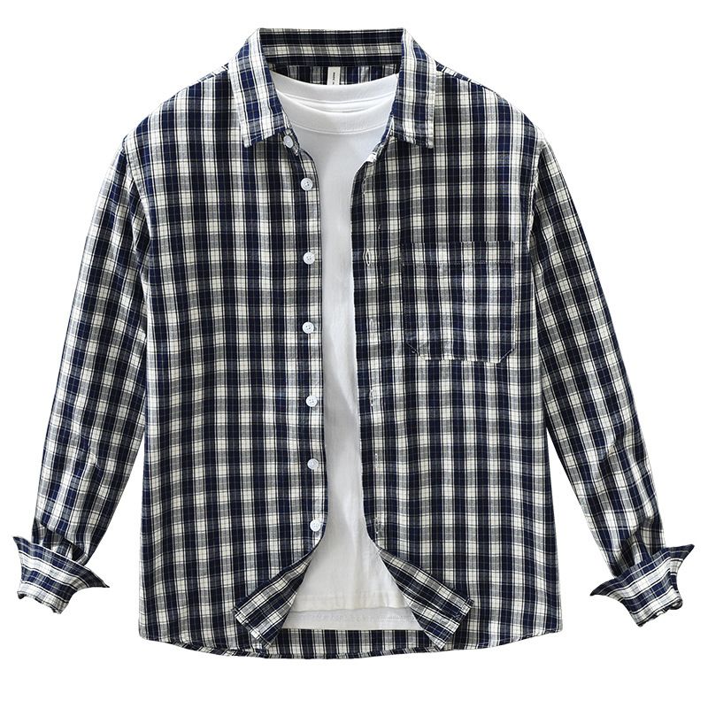 Camicia a maniche lunghe a quadri per uomo, alla moda e versatile, top casual e ampio._voghion.com