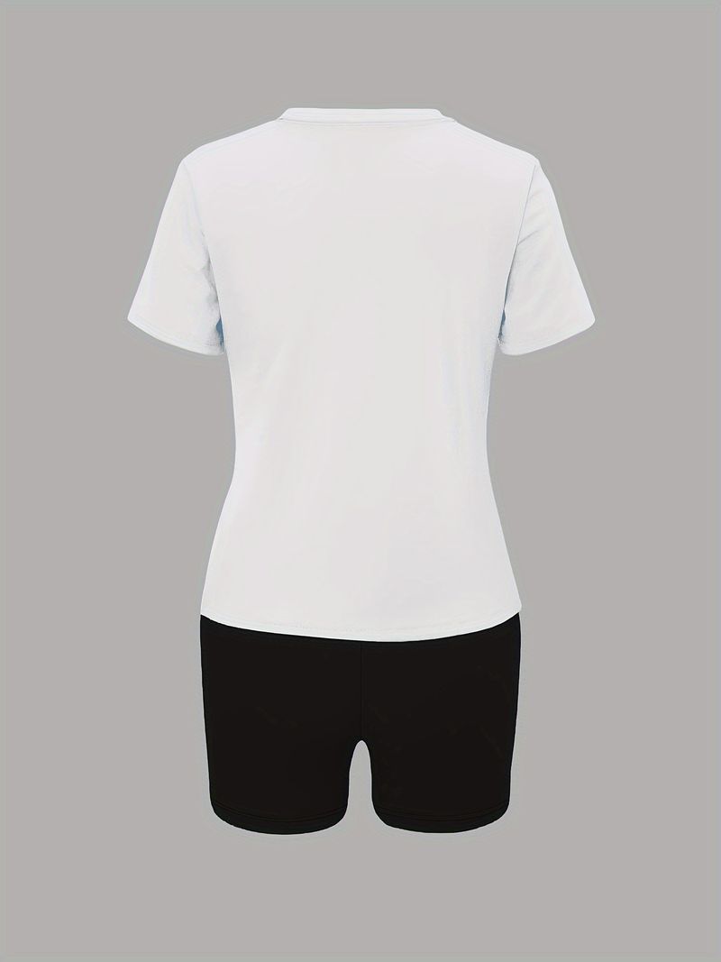 Costume deux pièces décontracté à manches courtes pour femmes, imprimé de personnalité, short_voghion.com