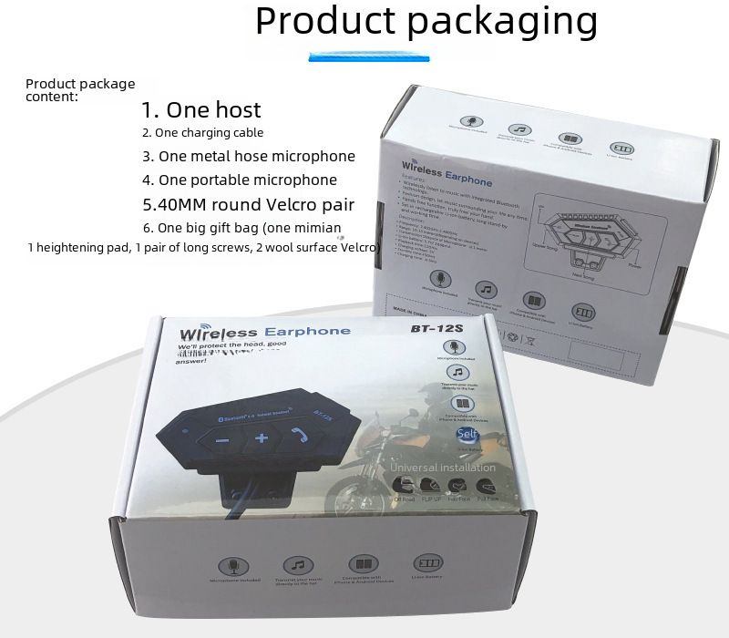 BT12S Motorcycle Helmet Bluetooth Headset 2000 mA Hard Mark Soft Mark Universal Takeaway Riding Bluetooth Headset_voghion.com