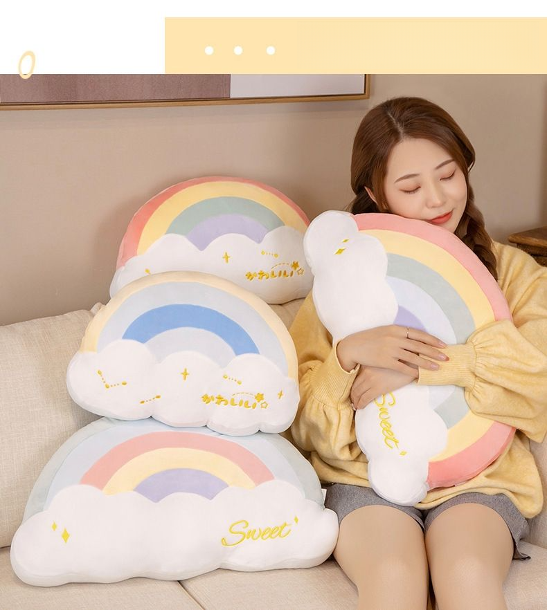 Trendy New Rainbow Warm Cute Star Moon Dual-Use Nap Pillow Handwärmer Plüschkissen Geschenk_voghion.com