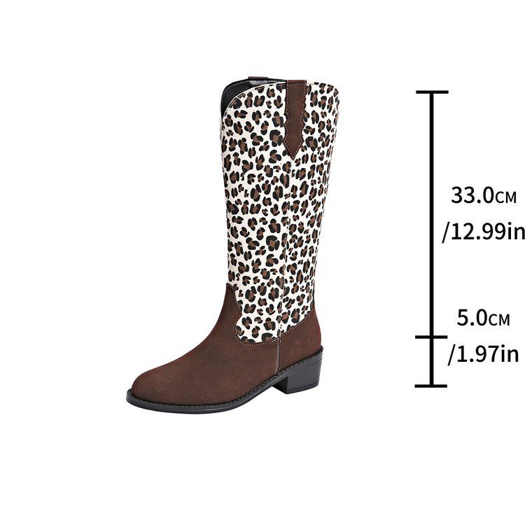 Große Leopardenmuster-Farbblockierung 2024 Herbst neuer Stil spitze vielseitiges Temperament Westernmode Stiefel_voghion.com