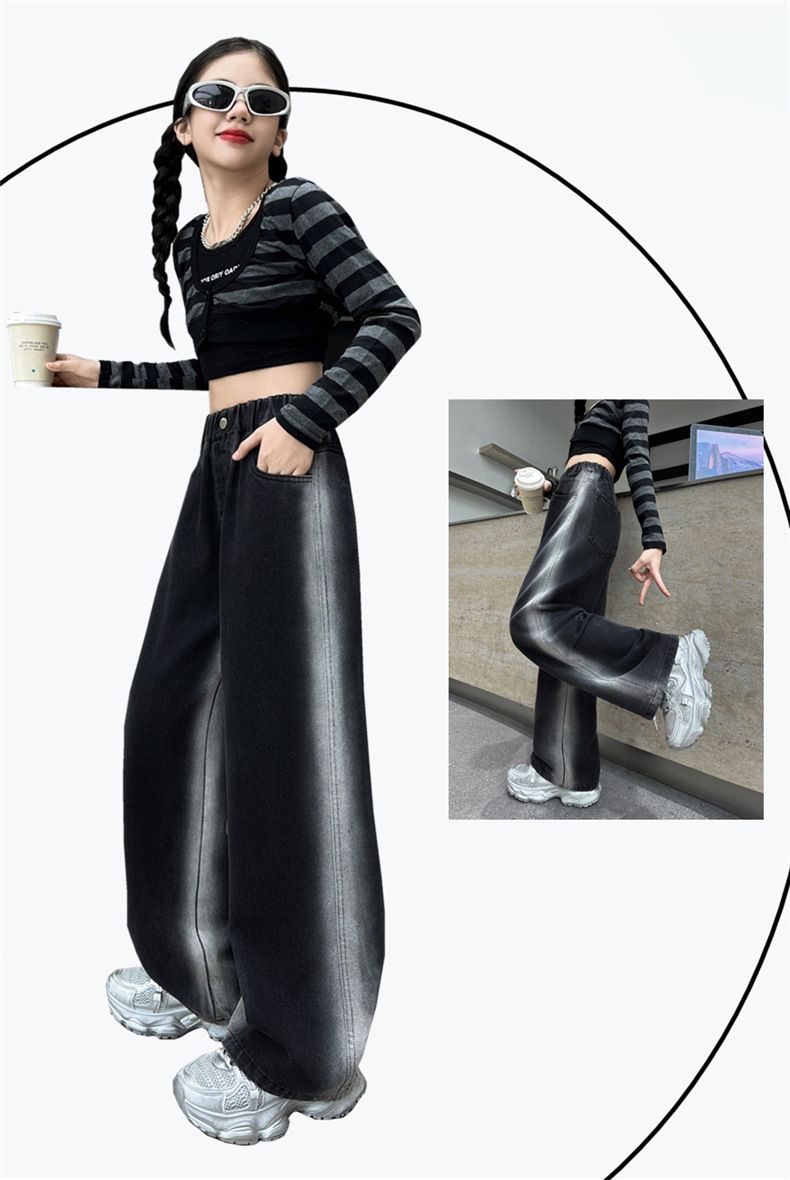 Oblečení pro batolata a dívky, dětské džíny střední a velké velikosti, dětské rovné kalhoty se širokými nohavicemi, podzimní dívčí kalhoty_voghion.com