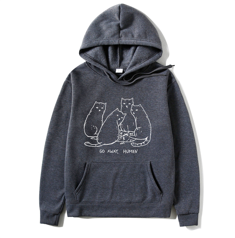 Women's plush sweater plain private cat maid printed kangaroo pocket drawstring printed hoodie_voghion.com