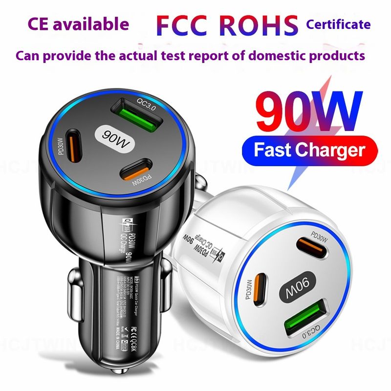 Müzik Festivali Üçlü çift hatlı 90W hızlı şarj, bir ila üç 1USB + 2PD araç telefonu şarj cihazı_voghion.com