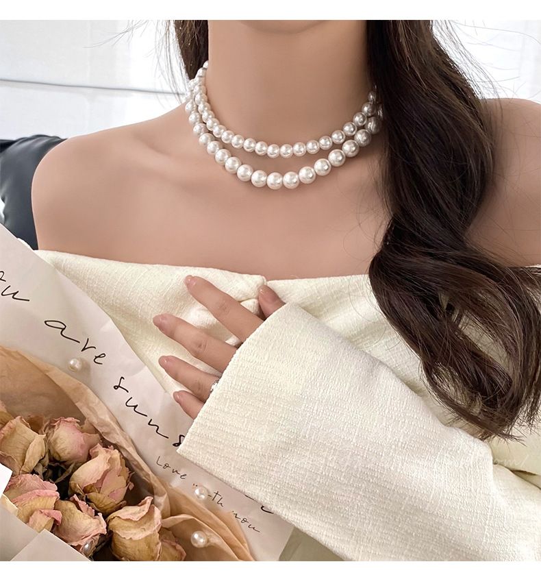 Francouzský líný perlový náhrdelník ženský výklenek high-end temperamentní všestranný řetízek z klíční kosti svetrový náhrdelník_voghion.com