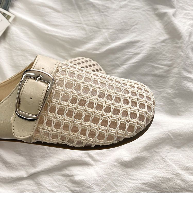 Baotou Half Women's Summer 2025 Nowe płaskie modne siateczkowe buty z wycięciami na jeden krok, odzież wierzchnia, fajne kapcie_voghion.com