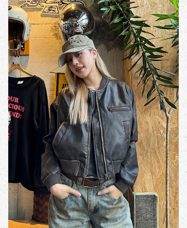 Veste de moto courte en cuir américain vintage fabriquée à la main pour femme, nouveau manteau Melad à manches longues, haut polyvalent_voghion.com