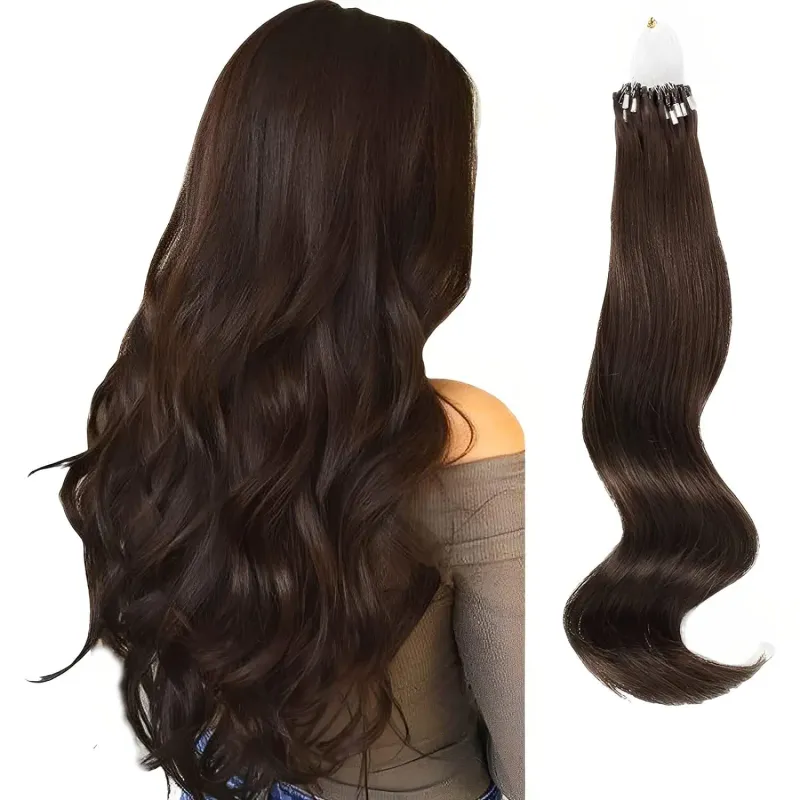 Micro Loop Hair Extensions 100% capelli umani veri Fish Line Hair 16-26 pollici 50g Extension lisce capelli umani per donne #4 colore_voghion.com