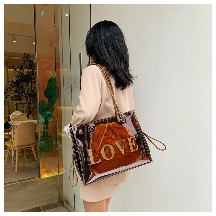 Tote Bag Large Capacity Transparent Jelly Shoulder Crossbody Bag Fashionable Big Bag 2023 New Korean Bag For Women_voghion.com