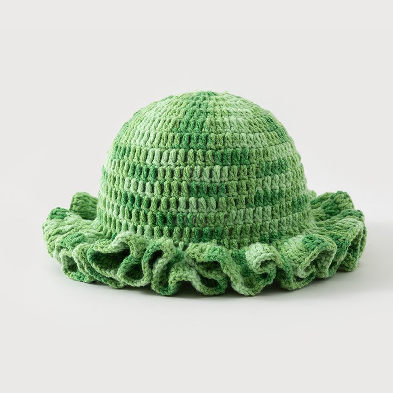 Hand-Knitted Ribbon-Trimmed Bucket Hat With Gradient Dye, Ruffled Brim, And Breathable Design For Women And Men Fisherman Hat_voghion.com