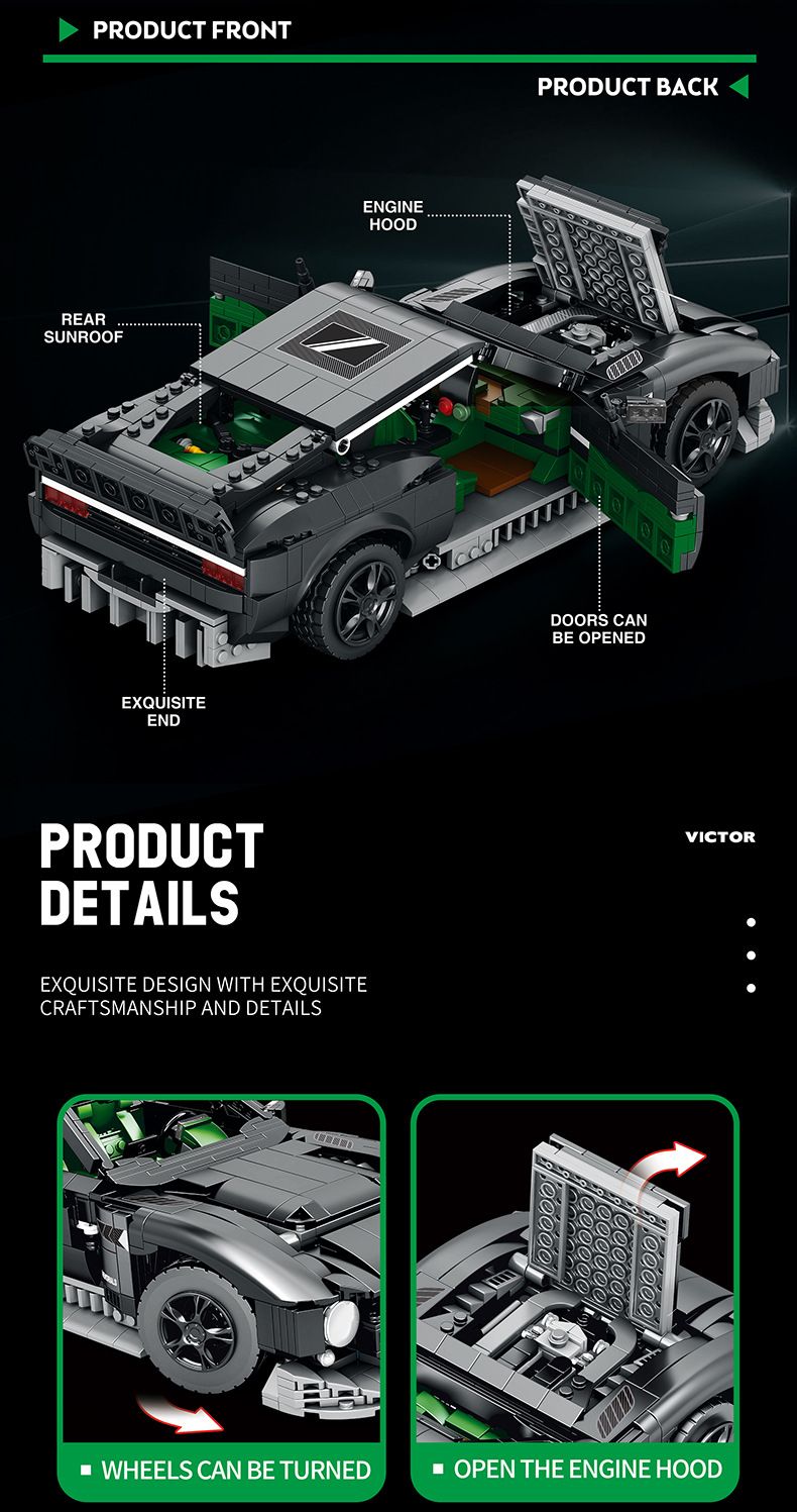 Supercar VICTOR Building Blocks – 800+ ABS Bricks STEM Toy For Boys, DIY Racing Car Model With Battery-Powered Motor_voghion.com
