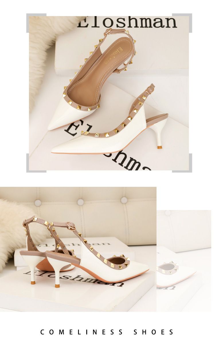 Women's simple fashion sexy nightclub stiletto high heel shallow mouth pointed rivet hollow women's sandals_voghion.com