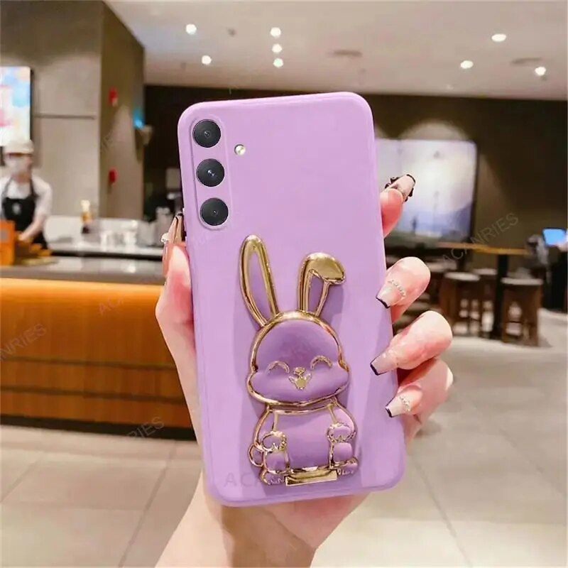 A 54 34 14 15 Rabbit Holder Liquid Silicone Case For Samsung Galaxy A54 A34 A14 5g A15 A24 4g A05s M14 A05 Stand Soft_voghion.com