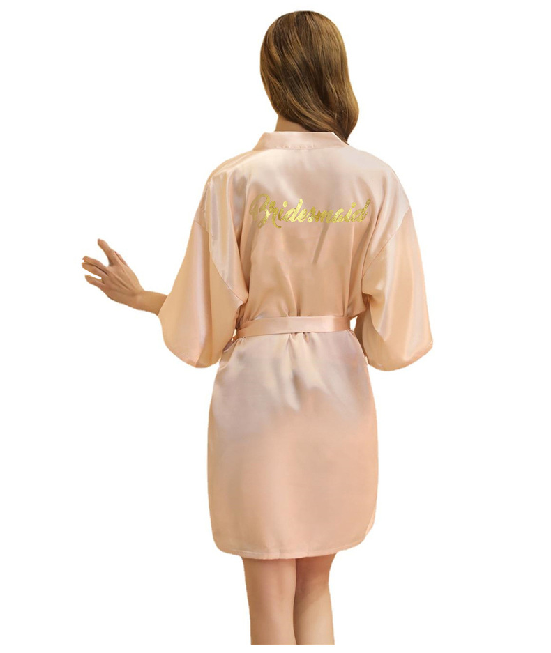 Dámské pyžamové oblečení se zlatým razítkem pro družičky, svatební šaty pro přítelkyně, tenký hedvábný krátký kardigan, župan, družička, ranní župan_voghion.com