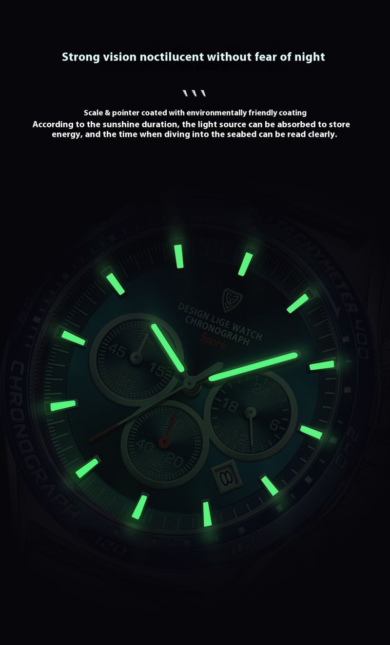 Business Machinery Men's High-end Multifunctional Large Dial Three Eye Six Pin Steel Strip Quartz Watch_voghion.com