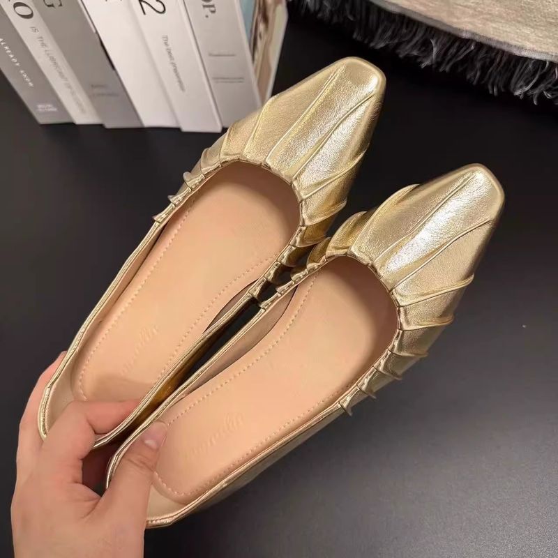 Versteckter Keilabsatz, flacher Mund, flach für Damen, Frühling und Herbst, neue plissierte Slip-On-Bootsschuhe für Oma_voghion.com