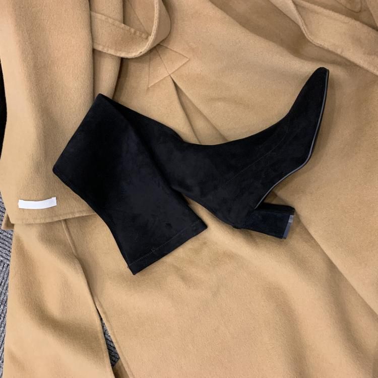 Overknee-Stiefel mit großem Bein, langem Blockabsatz, spitzem Bein und Wickeldesign sowie elastischen Stiefeln mit mittelhohem Absatz für Damen_voghion.com