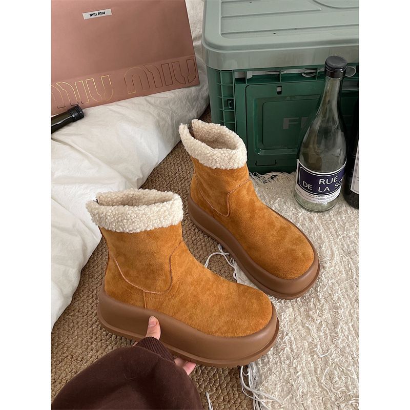 Stivali da neve con suola spessa in velluto più celebrità di Internet da donna 2023 nuovi invernali caldi Northeast scarpe in cotone antiscivolo con un solo passaggio_voghion.com