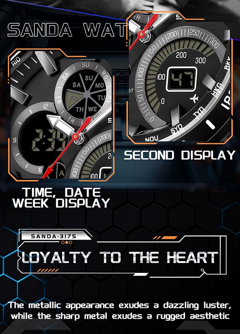 Digital Watch With Analog Display Waterproof Sport Watch With Dual Display, Alarm, Stopwatch Week & Date For Casual, Business & Outdoor Activities_voghion.com