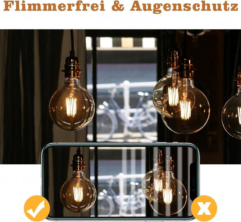 Glitzerlife LED Glühbirne 2 Stück E27 Vintage Lampe - G95 Warmweiß Filament Leuchtmittel 2700K 4W Glas Glühlampe Antike Energiesparlampe Für Haus Hotel Café Bar_voghion.com