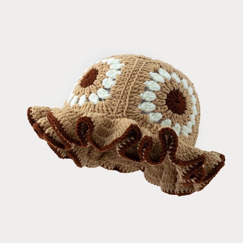 Handgestrickte Häkelmütze für Damen mit Wellenrand, hohlem Granny Square-Muster, Vintage-Spitzendesign, atmungsaktiv und warm – die perfekte Wintermütze für Damen._voghion.com