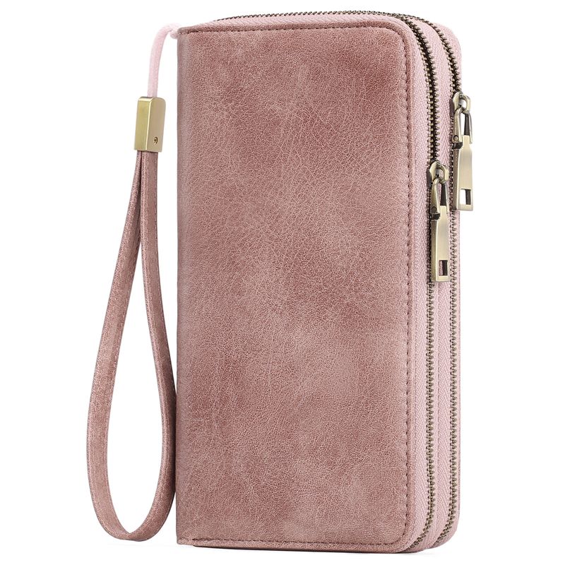 Portafoglio da donna russo con cerniera lunga, grande capacità, fermasoldi, doppio strato, in morbida pelle con manico_voghion.com