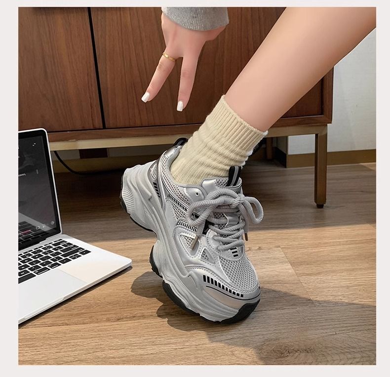 Dames fluwelen dikke sneakers, zwarte platform casual schoenen, dikke zool, hoogteverhogende sneakers voor wandelen en sporten_voghion.com