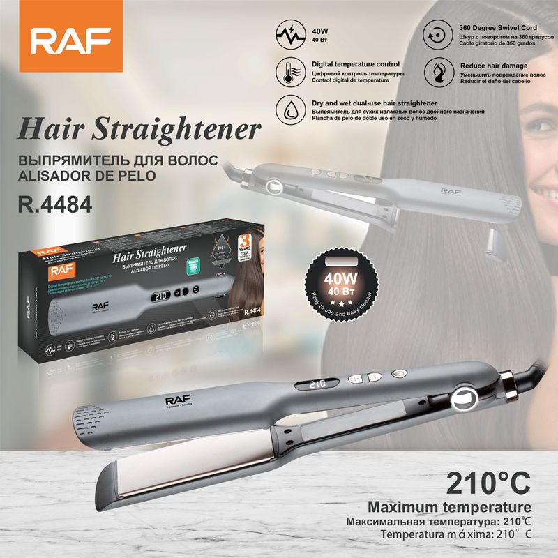 Piastra per capelli in ceramica con controllo della temperatura, standard europeo RAF, per capelli asciutti e bagnati, doppio uso, per ricci grandi_voghion.com