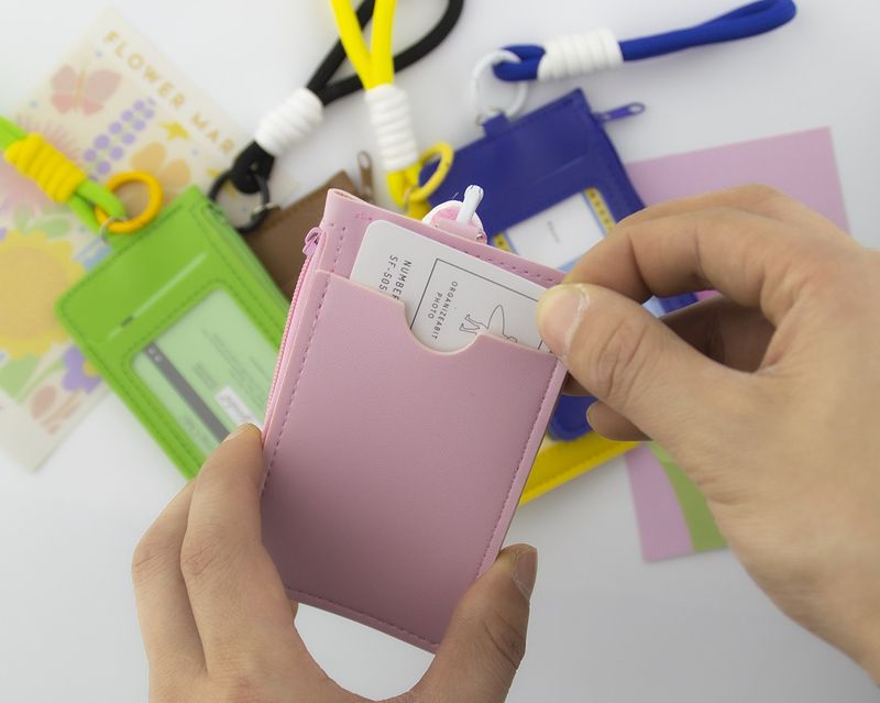 Cute Solid Color Dopamine Holder Coin Purse Handheld Lanyard Portable Card Case Unisex Zipper Leather Small Bag Foreign_voghion.com