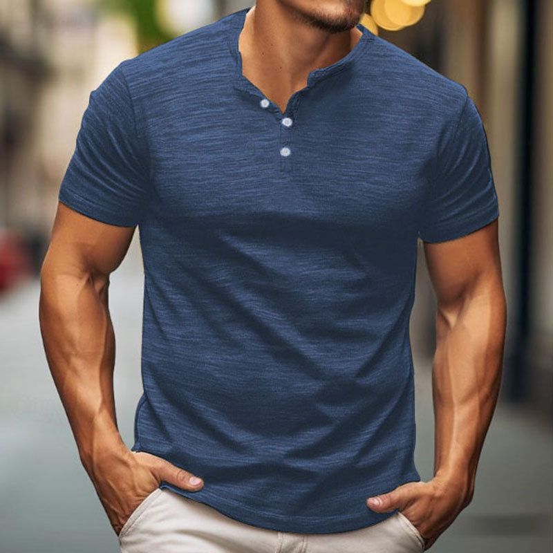 Maglietta da uomo a maniche corte con bottoni, di qualità imbattibile, con colletto alla coreana, nodo in bambù, estiva, casual, tinta unita, alla moda, da 25 pezzi._voghion.com