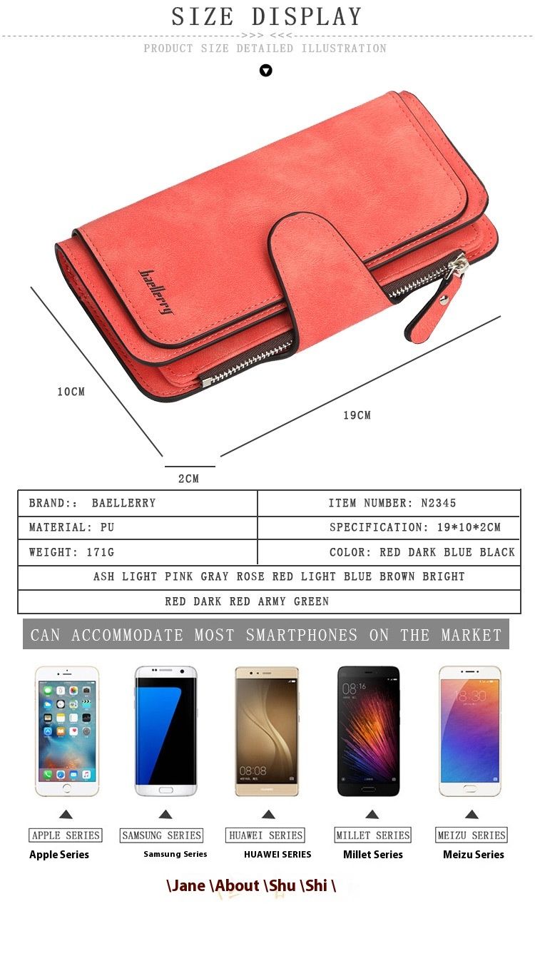 Baellerry Multi-card Frosted Two-color Fabric Tri-fold Commuter Hundred Ladies Long Wallet Vertical Clutch Bag_voghion.com