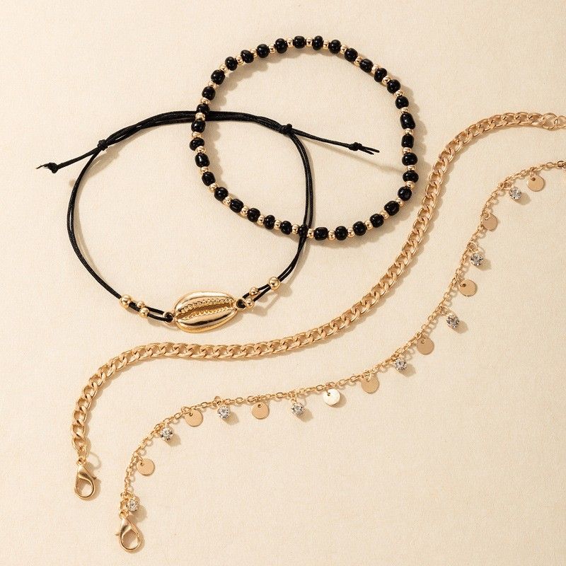 Bohemian Ethnic Retro Women Beach Vacation Foot Chain Shell Multi-layer Foot Chain Scallop Foot Chain 5-piece Set Women_voghion.com