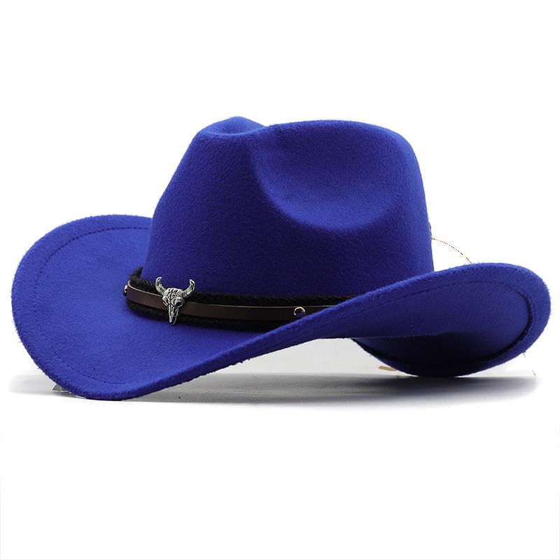 Metāla Bullhead Label Western Cowboy Top Hat Hot Pārdodu Vilnas Džeza Cepure Filca cepure Vīriešu un Sieviešu Top Cepures Saulessarga cepure_voghion.com
