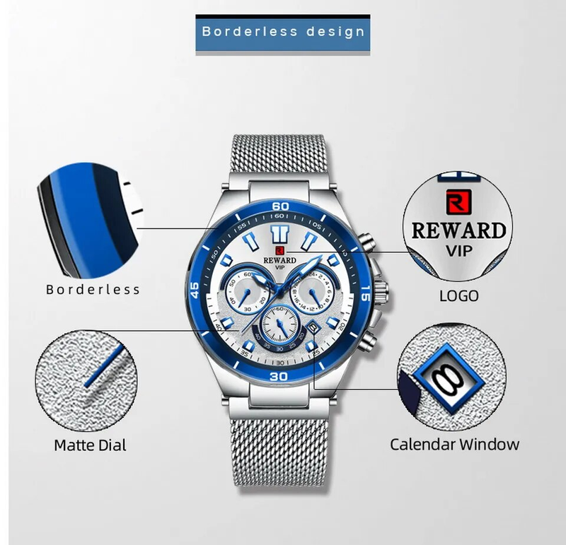 Men Wristwatch Luxury Waterproof Stainless Steel Watches Fashion Calendar Chronograph Wrist Watches Gift for Him_voghion.com