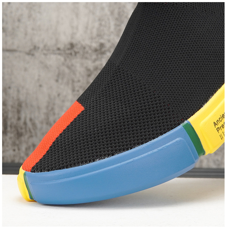 High Top Socks Shoes For Men 2023 Autumn New Trendy Breathable Knitted Slip On Sneakers Thick Sole Color Matching Trendy Shoes_voghion.com
