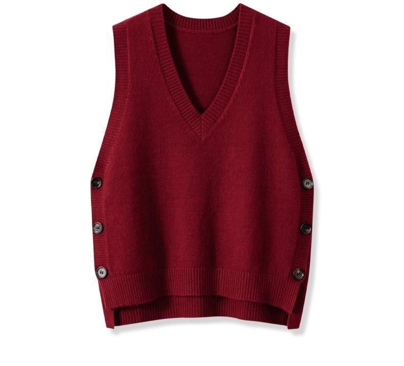 2025 Rero V-hals knielange truien voor dames, lente- en herfstkleding, effen casual truien, mouwloos_voghion.com