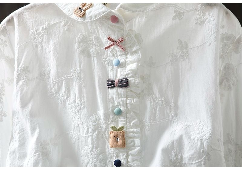 Embroidered Jacquard Long Sleeve For Women Loose Fit Youthful Spring Sweet Artistic Colorful Buttoned Base Shirt_voghion.com