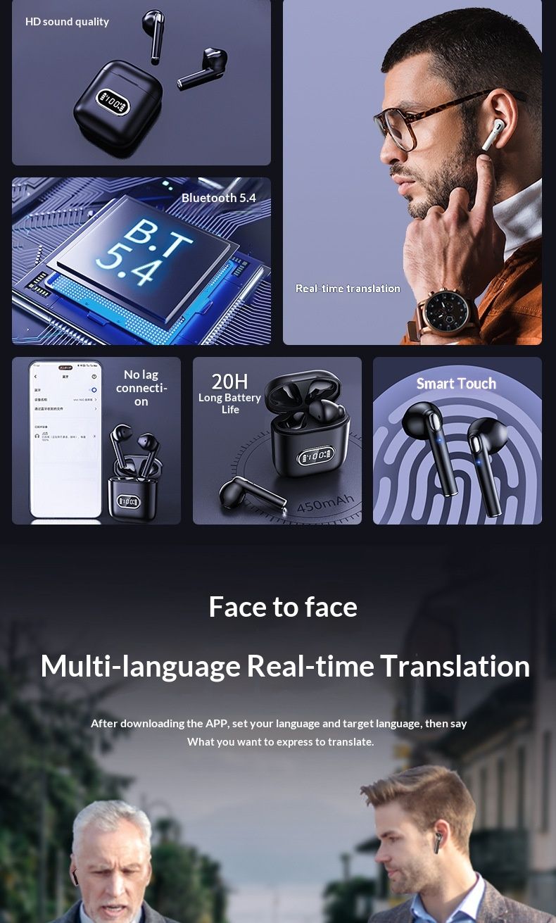 NeoGear Hot-Selling AI Smart Bluetooth With Digital Display Semi-In-Ear Conference Simultaneous Translation Earbuds_voghion.com