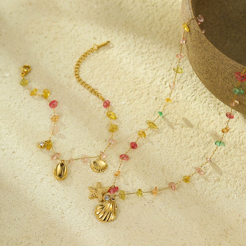 Conjunto de joyería chapada en acero inoxidable 304 con concha de estrella de mar para mujer al por mayor_voghion.com