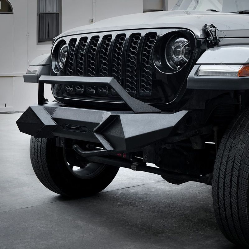 X Style Front Bumper With Winch Plate Compatible With Wrangler JK (2007-2018) & JL (2018+)- Heavy Duty Black Textured Manganese Steel Construction, Perfect For On And Off-Road Used_voghion.com