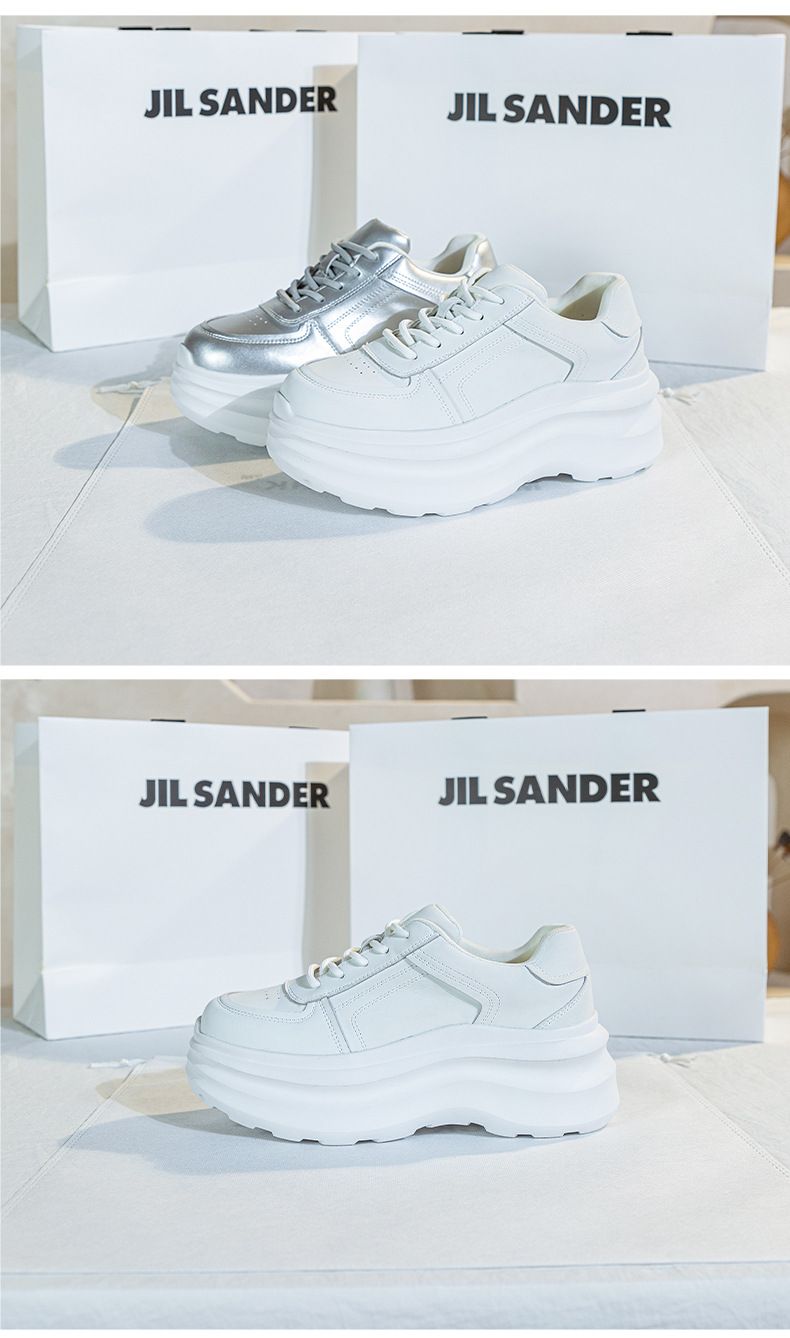 Cloud Dream 2024 Chaussures blanches à semelles épaisses en cuir véritable pour femmes, nouvelles chaussures décontractées rehaussantes à la mode, chaussures de sport assorties pour femmes_voghion.com