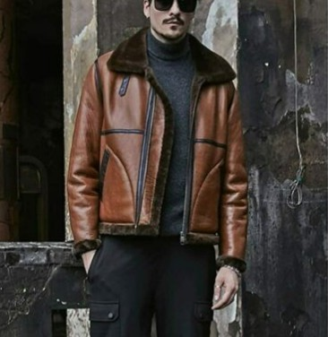 Men's fall and winter fur one-piece two-tone patchwork flight jacket_voghion.com