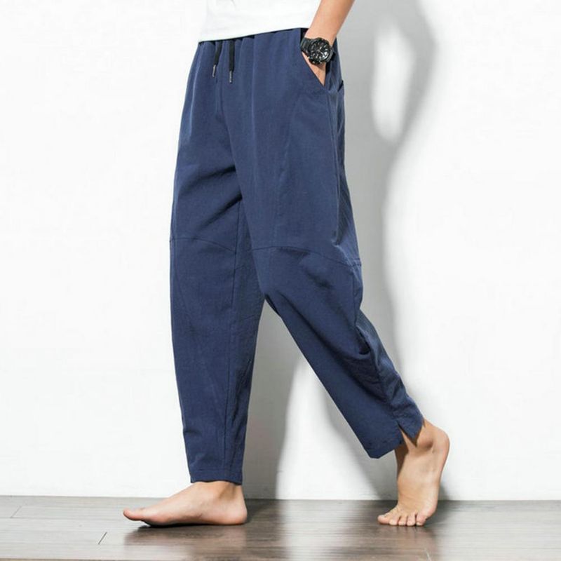 Harem New Men's Cotton Linen Loose Male Casual Solid Color Pants Trousers Chinese Style Sweatpants_voghion.com