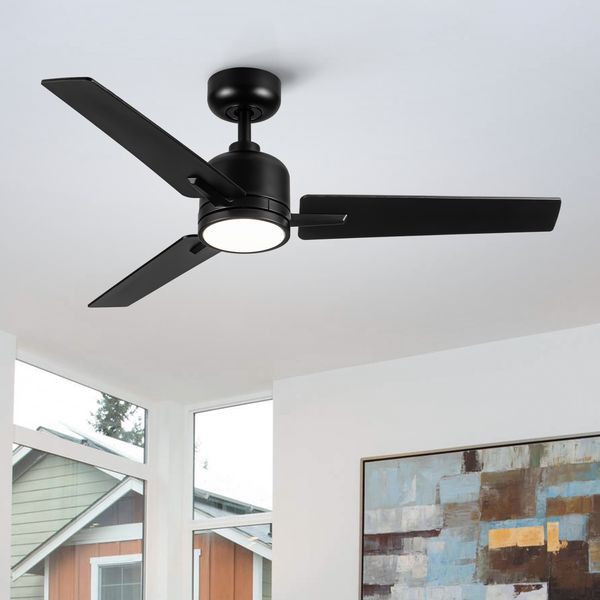48' Black Lowe Profile Ceiling Fan With Light_voghion.com