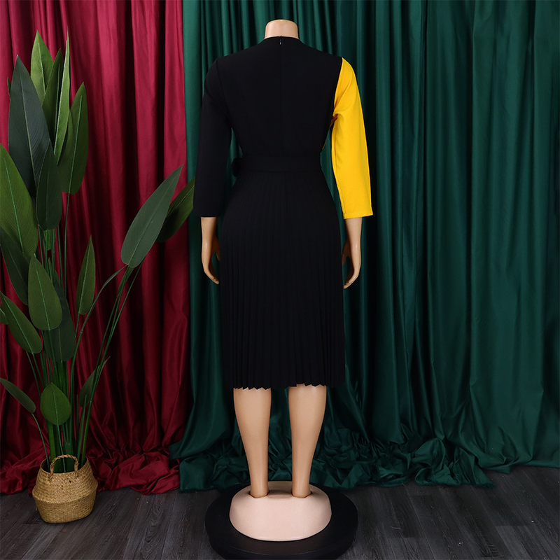 Women's fashion temperament color matching strap pleated skirt elegant_voghion.com