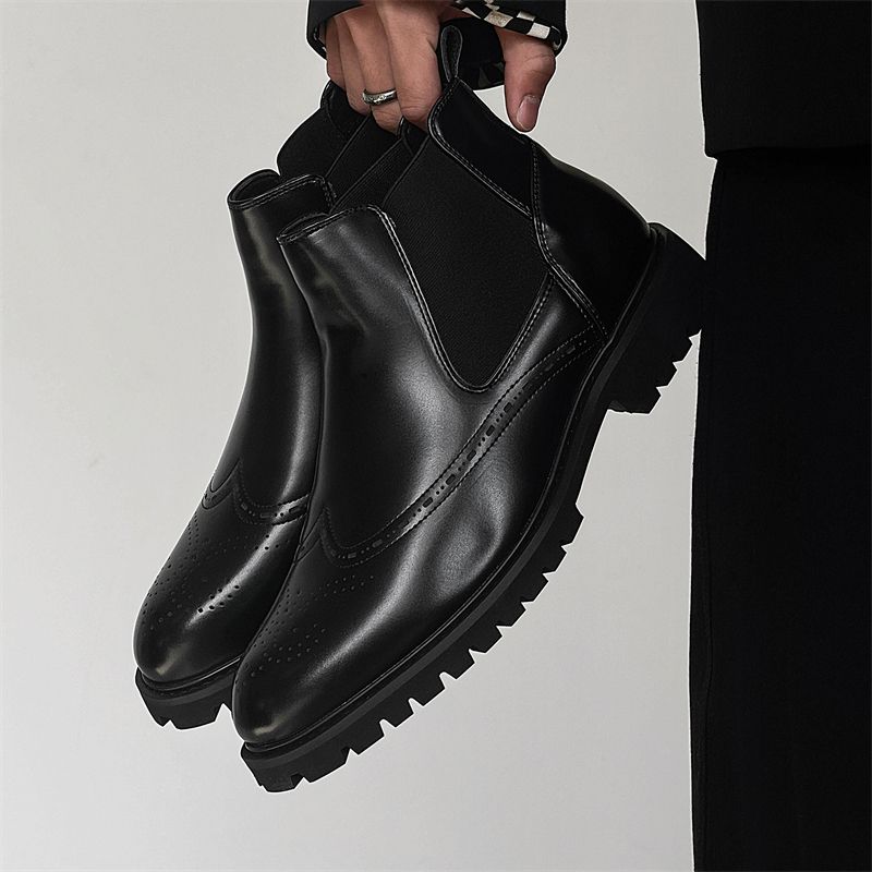 Nya läderfjädrar herrskor Högtoppade mäns höjdverktyg Martin Boots_voghion.com