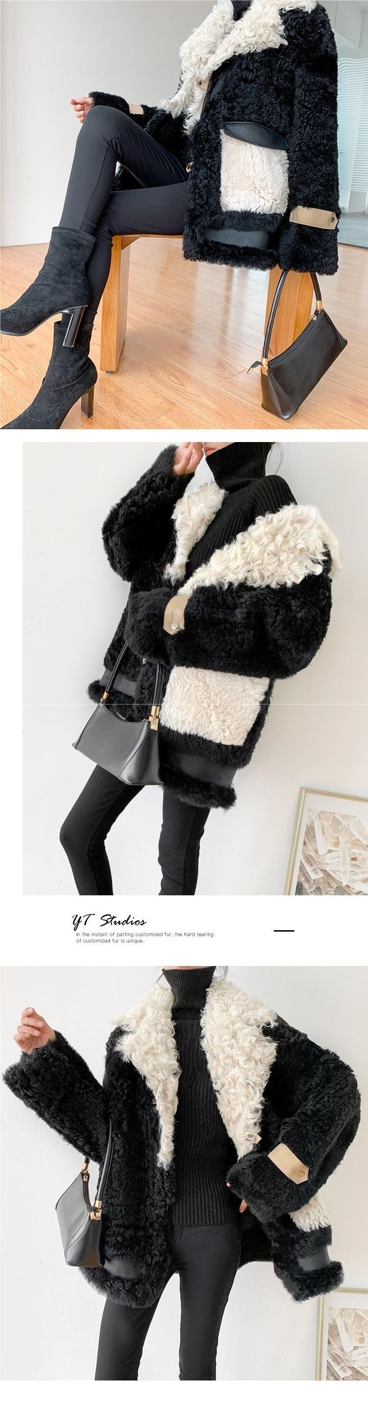Calm New Winter Mid-Length Lamb Wool Sheep Shearling Sheepskin Fur Coat Women's Patchwork Overcoat_voghion.com