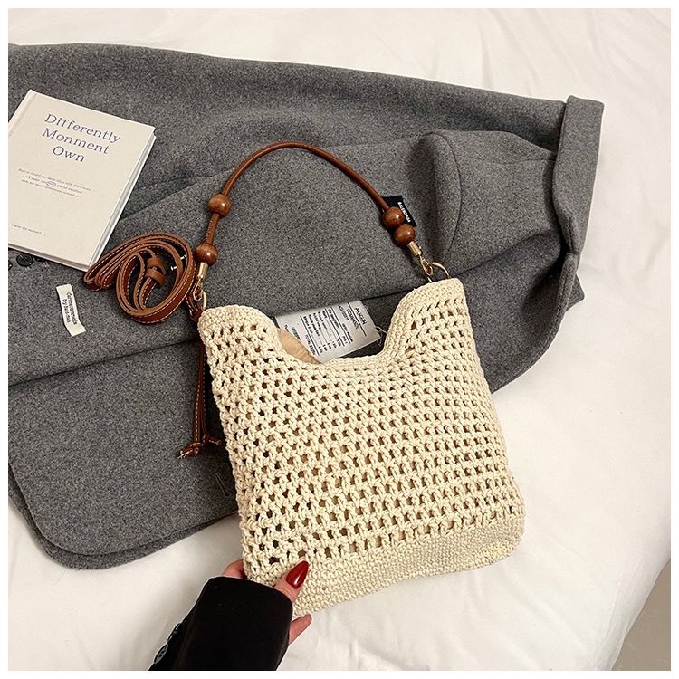 Borsa di paglia intrecciata, borsa in stile festivo, borsa a tracolla in maglia cava alla moda da donna, borsa tote da pendolare di grande capacità_voghion.com