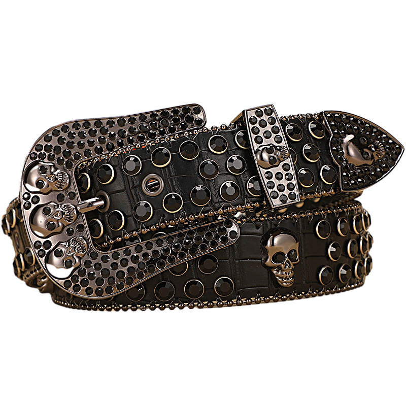 Dekorativer Ins Style Totenkopf High-End Strass Y2K Mode Damen Nieten Herrengürtel_voghion.com