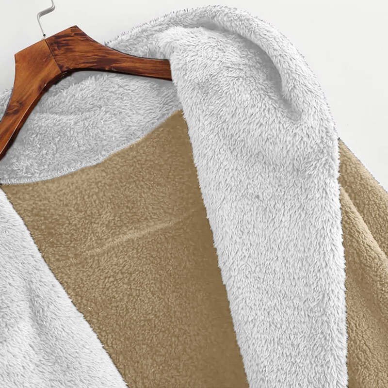 Damjacka med färgblockad lös cardigan med luva i sammet_voghion.com